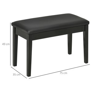 Schwarze Klavierbank mit Stauraum, Lederkissen, 75x35x49 cm. Hocker für komfortables Klavierspielen.