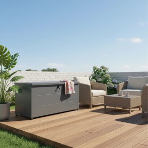 Relaxdays Gartenbox Stahl Kunststoff Schwarz Abschließbar Wetterfest UV-beständig 115 cm x 50 cm x 59 cm