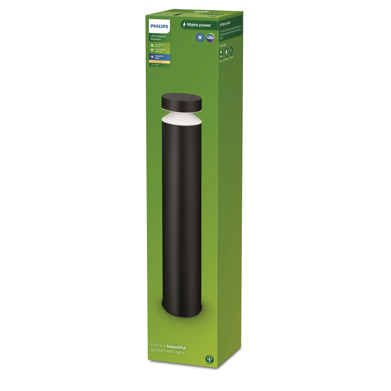 Philips Laven Sockelleuchte, 6W, 2700K, in schwarzer Verpackung. Aussenleuchte für den Garten.
