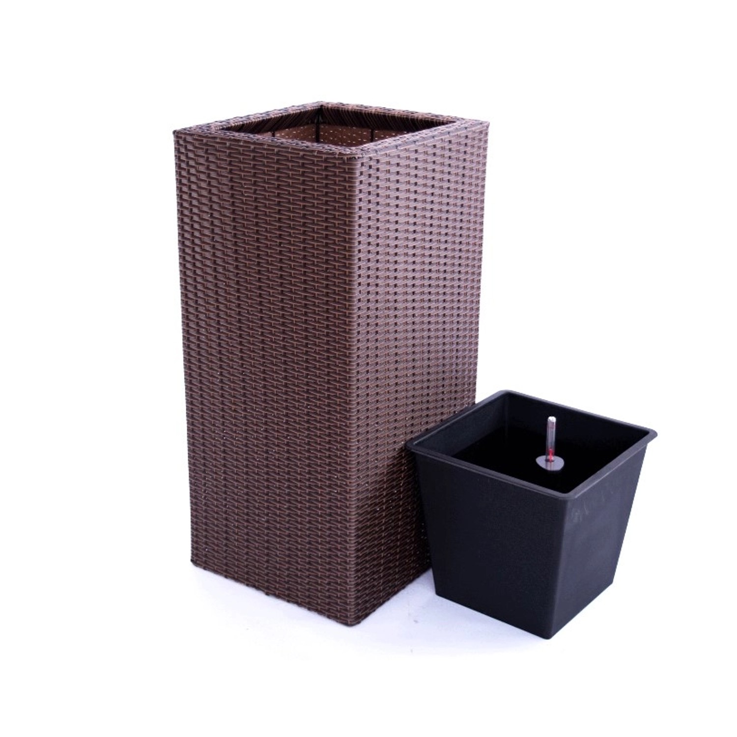Elegant Einrichten Pflanzkübel Polyrattan Säule 40x40x84cm Braun günstig online kaufen