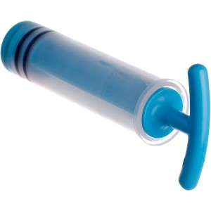 Blaue Vakuumpumpe für Wenko Vacuum-Loc Bad-Accessoires zur Montage ohne Bohren.