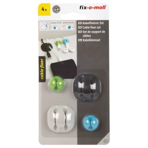 Fix-o-moll Kabelfixierer Set, 4 Stück in verschiedenen Farben, zur Kabelorganisation.