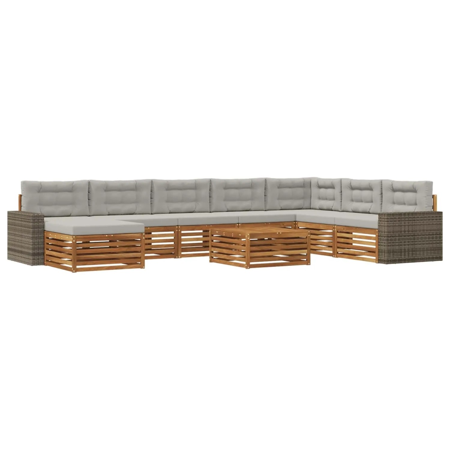 vidaXL Outdoor-Sofagarnitur mit Kissen 9 Stk Natur und Hellgrau 3383759