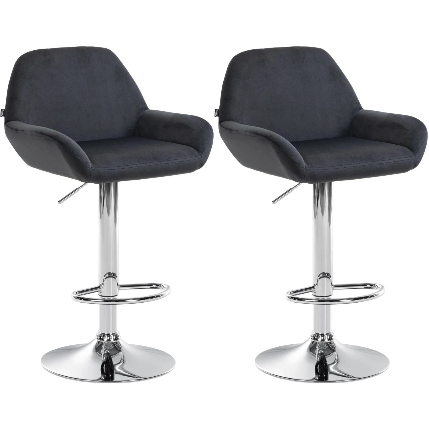 DELUKE Barhocker 2er Set DUBLIN Schwarz Samt Chrom Barstuhl Mit Lehne Tresenhocker Tresenstuhl