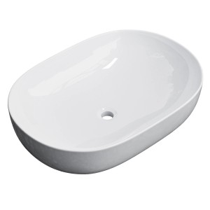 Mattweißes Emke Aufsatzwaschbecken, abgerundet rechteckig, aus Keramik. Modernes Design für Bad und Gäste-WC.