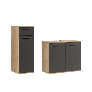 2-teiliges Badmöbel Set „Der Steuermann“ in Eiche und Schwarz. Badschrank und Waschtischunterschrank.