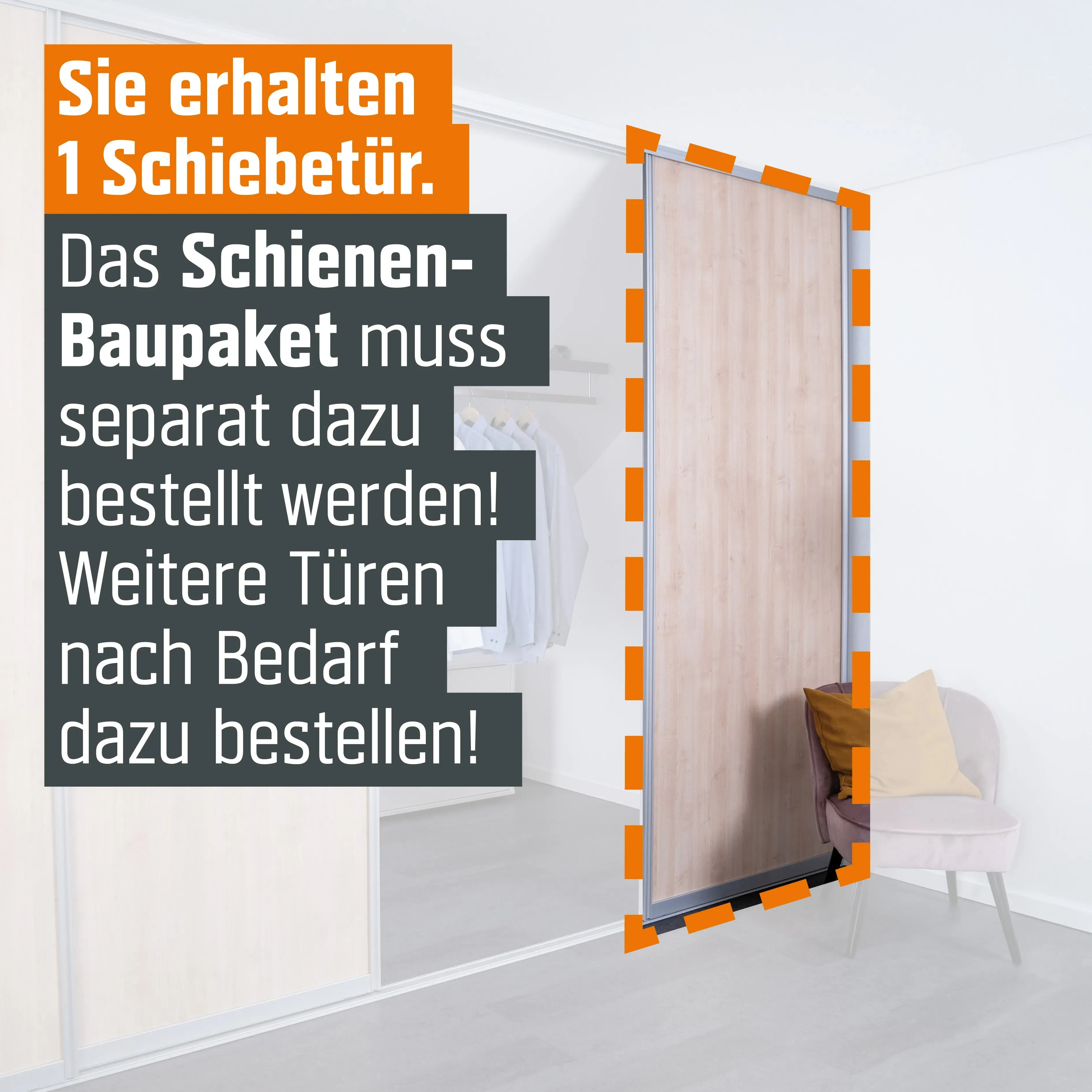 SchiebetürBaupaket Profil Silber Dekor Ahorn Naturewood 1022 mm x 2600