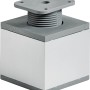 Eckiger Hettich Möbelfuß, 60-75x60x60 mm, Stahl in Aluminium-Optik, höhenverstellbar.