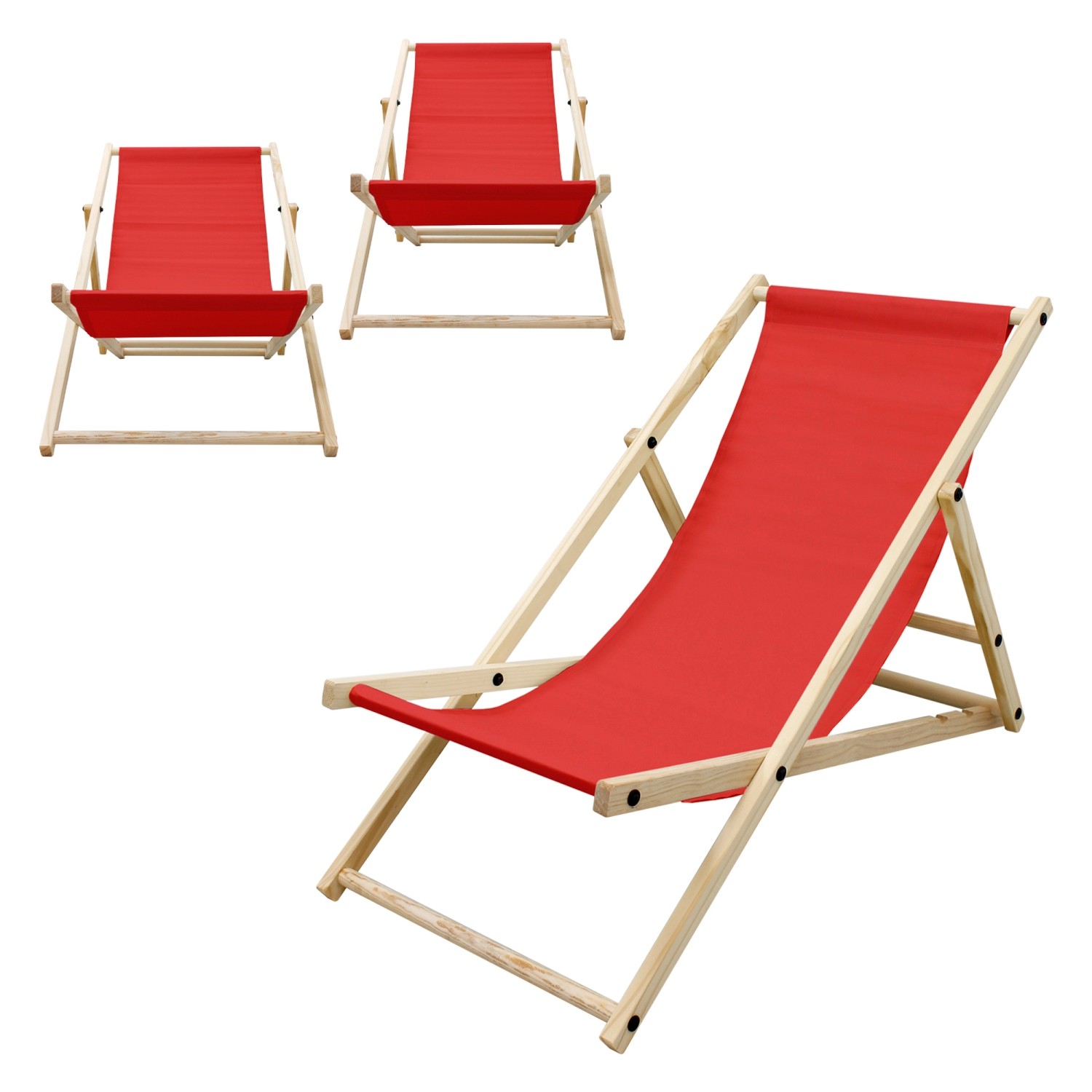 ECD Germany 3Er Set Liegestuhl Klappbar Rot aus Holz 3 Positionen bis 120kg günstig online kaufen
