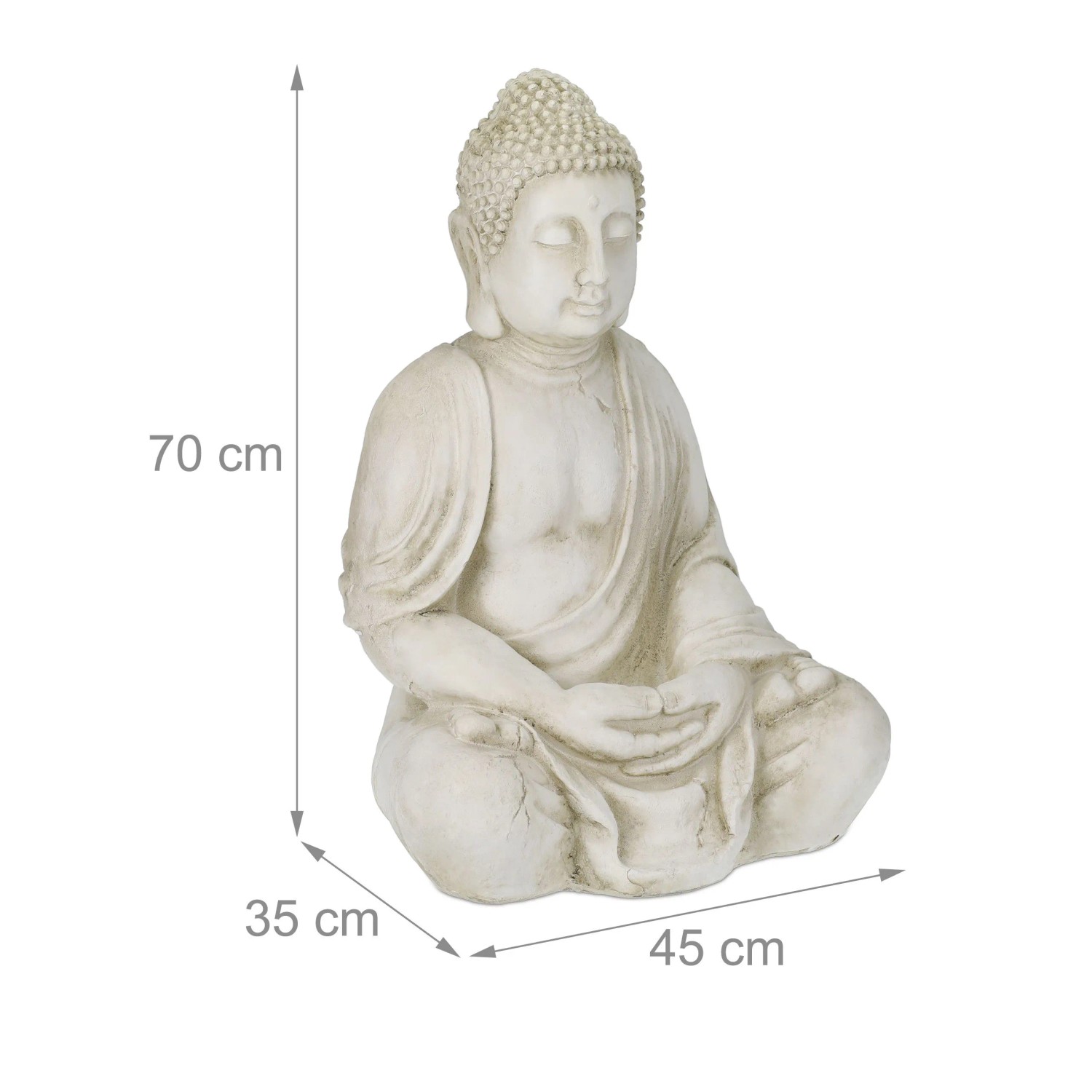 Relaxdays Buddha Figur Polyresin Creme Wetterfest 70 cm x 45 cm x 35 cm 7,5 kg_4