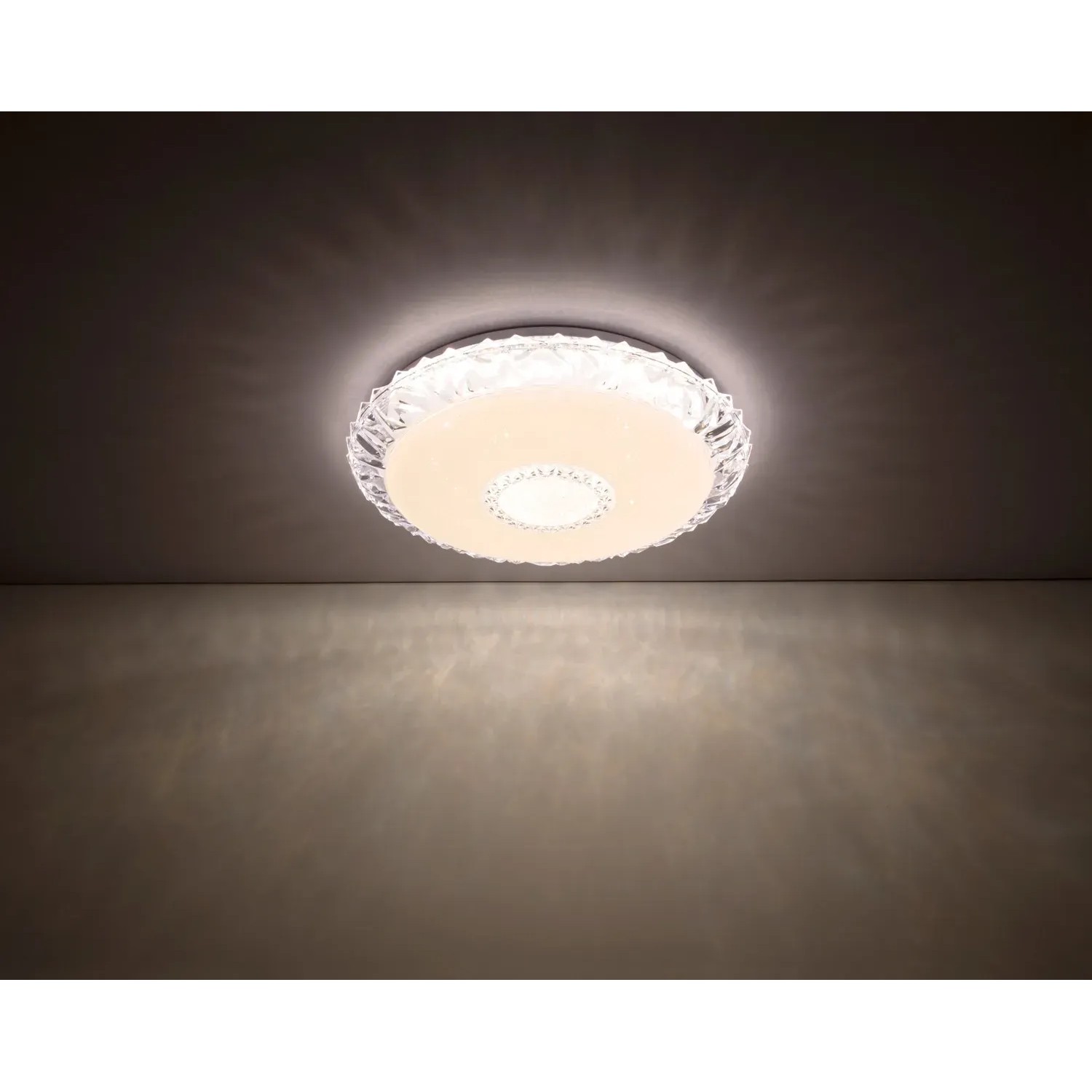 Weiße LED-Deckenleuchte Eddie von Globo, Ø 50 cm, mit Farbwechsler und Dimmfunktion.