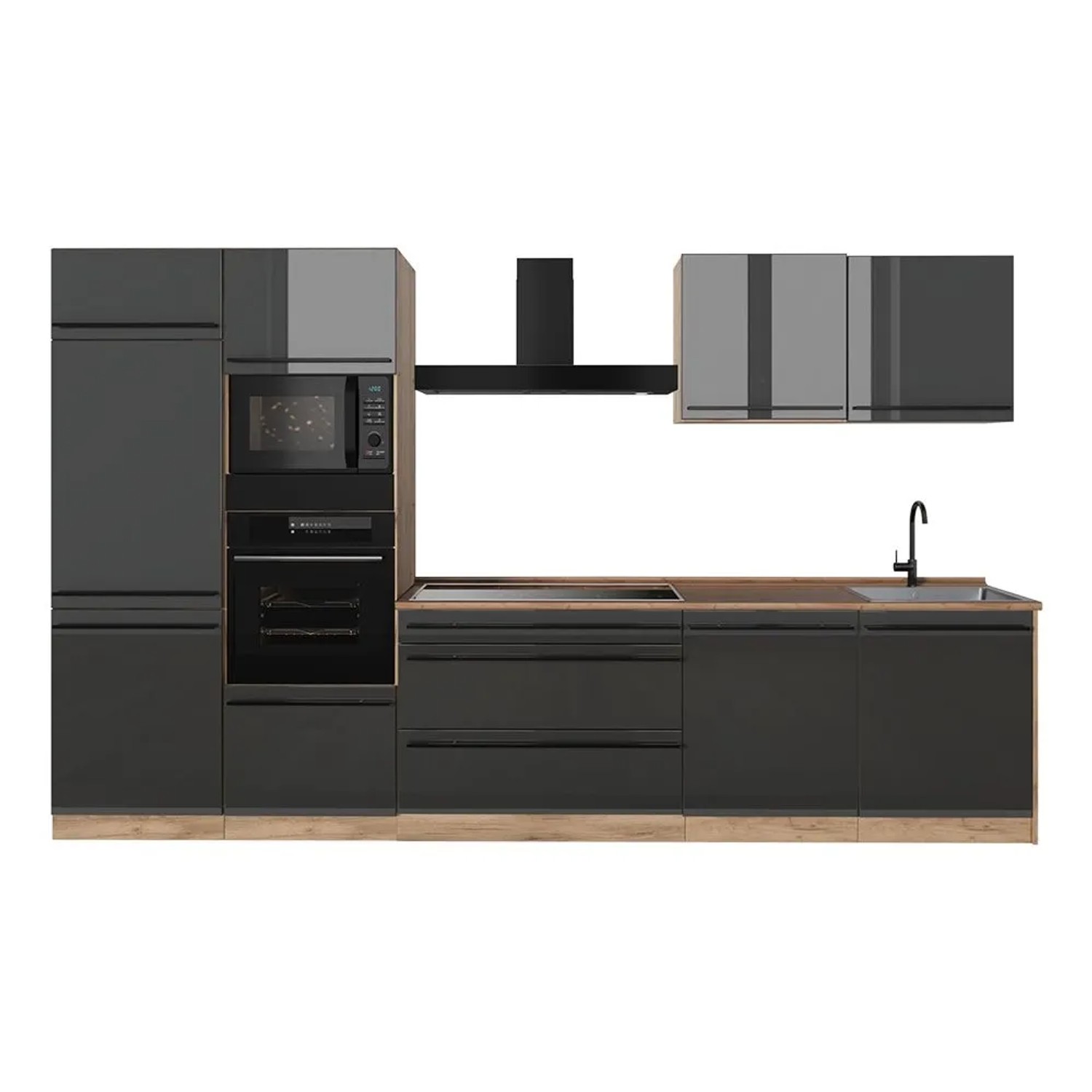 Vicco Küchenzeile R-Line Anthrazit Hochglanz/Goldkraft Eiche 340 x 207 Arbeitsplatte Goldkraft Eiche Art Nr 66570