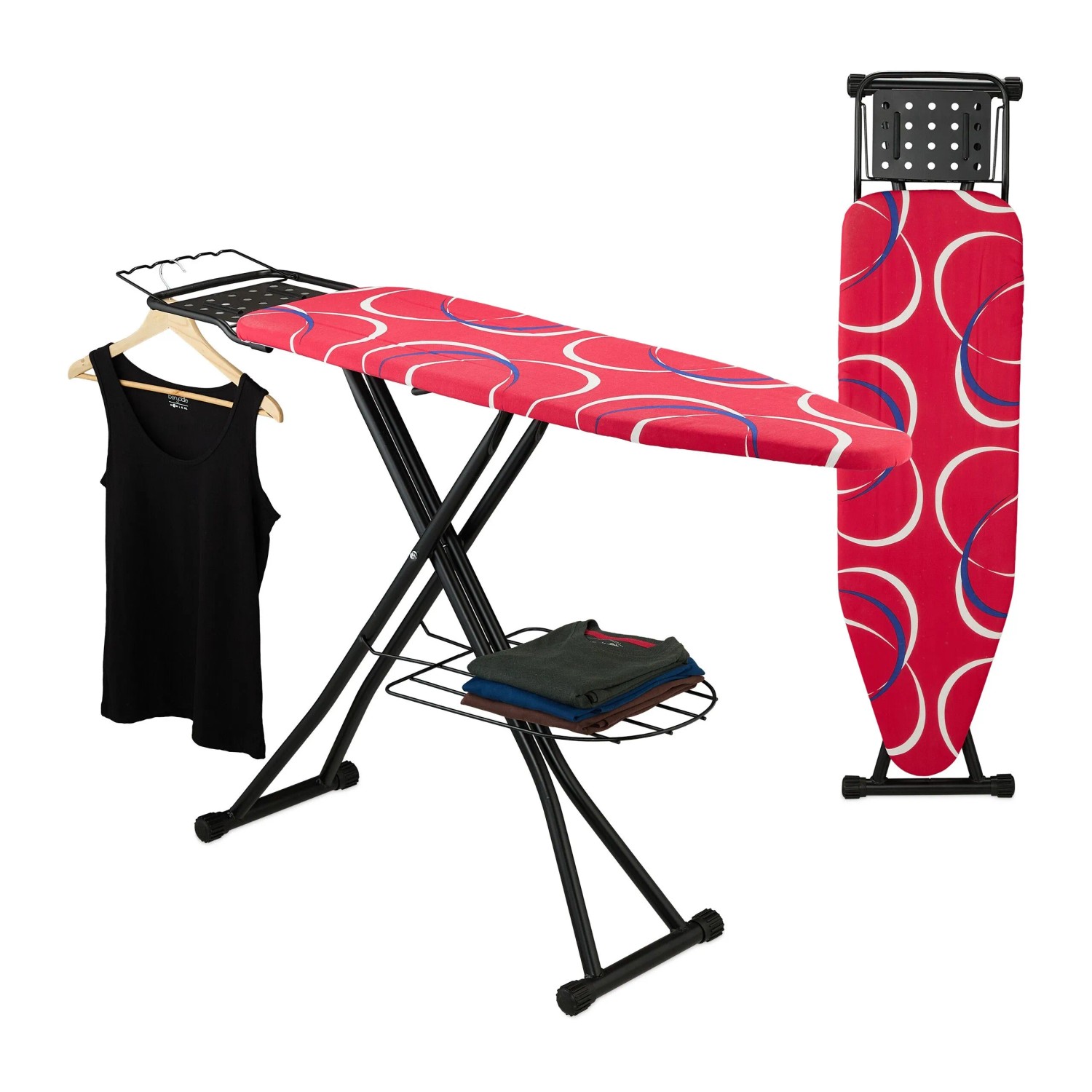 Relaxdays Bügelbrett Stahl Rot Höhenverstellbar 110 cm x 33 cm 4,6 kg
