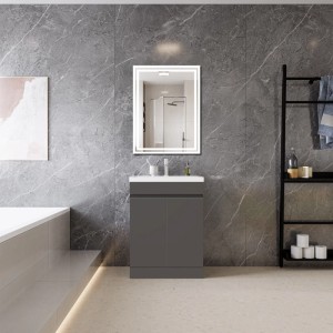 AICA Badmöbel LORENZA 60 cm Keramik Waschtisch mit Unterschrank Matt Anthrazit Grifflos Softclose Türen 2 tlg.