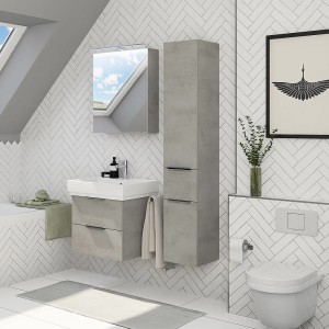 Steinkamp Waschtischunterschrank Set mit GROHE Cube Waschbecken, Oxid Hellgrau.