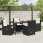 Schwarze 5-tlg. vidaXL Garten Essgruppe aus Poly Rattan mit Tisch und Stühlen.