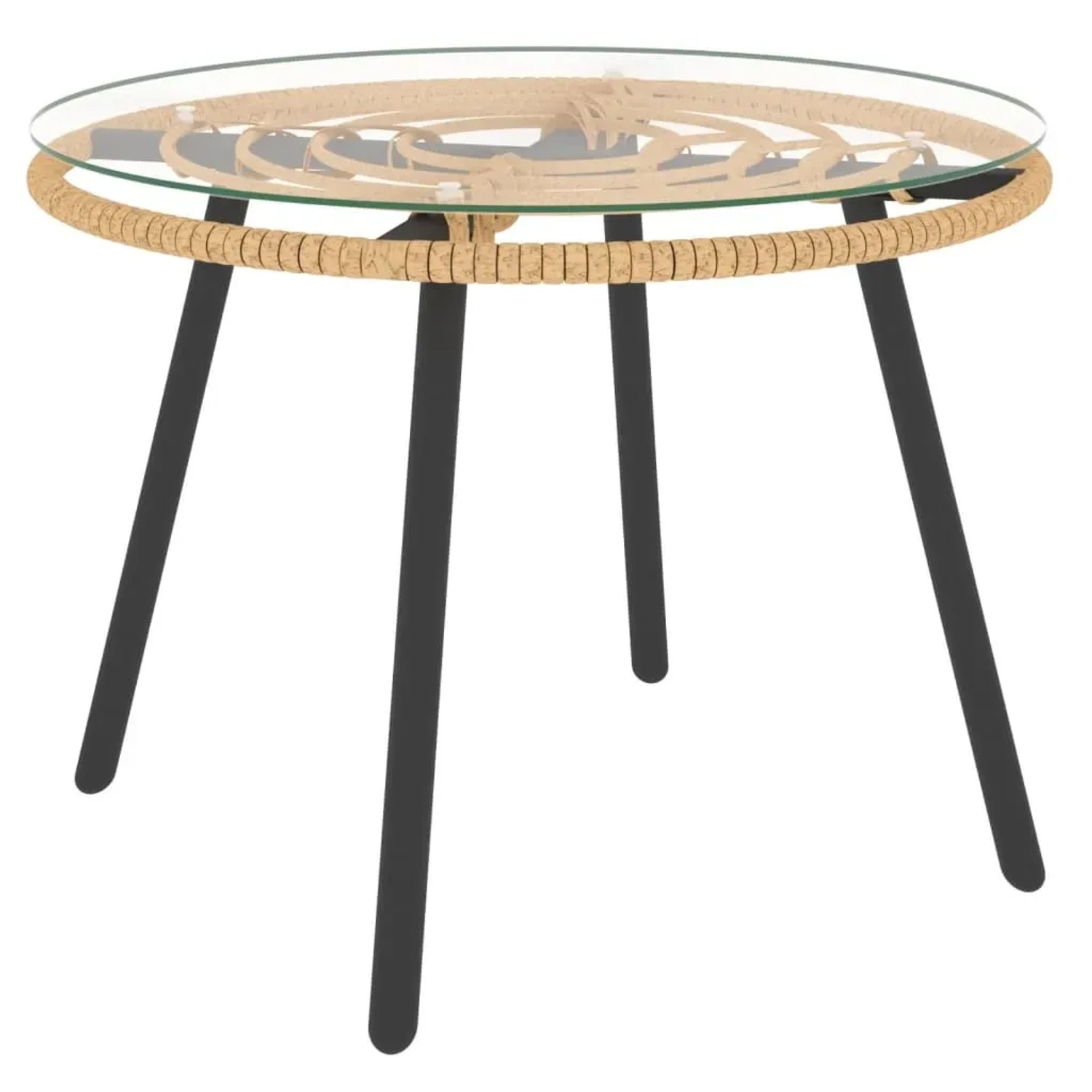 Runder Gartentisch, dunkelgraue Beine, Rattan-Optik, Glasplatte, Teil des vidaXL Lounge-Sets