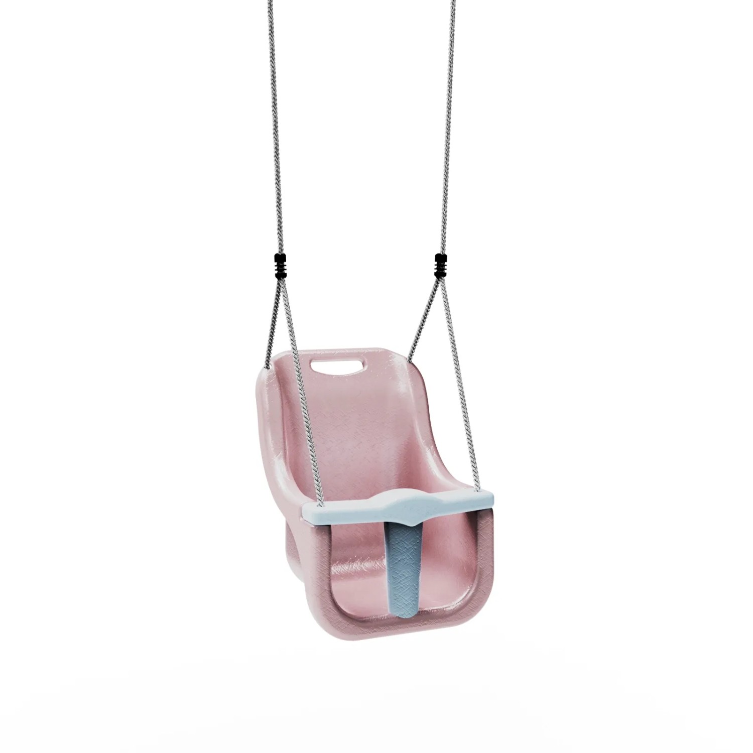 OutdoorToys Babyschaukel in Altrosa mit hoher Rückenlehne und Seilen.