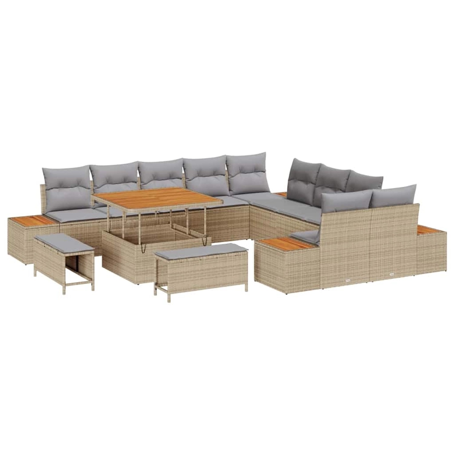 vidaXL Garten-Sofa-Set mit Kissen 13-Tlg Beige Poly Rattan 3362967 günstig online kaufen