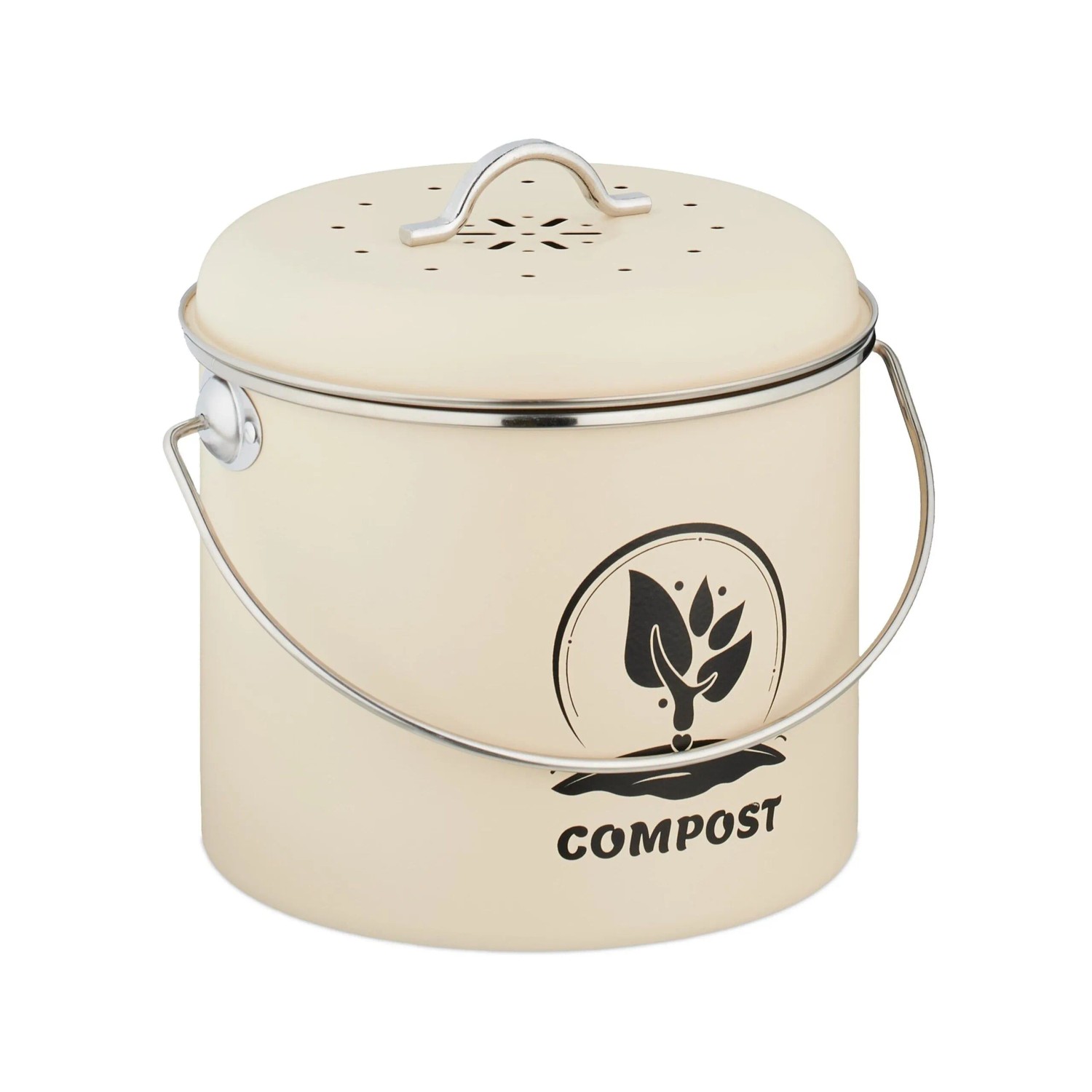 Relaxdays Komposteimer Metall Creme mit Aktivkohlefilter 20 cm x 22 cm x 19 cm 0,7 kg