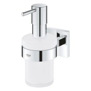 Grohe QuickFix Seifenspender Start Cube mit Halter, Chrom, Glas/Metall, 160ml Füllmenge.