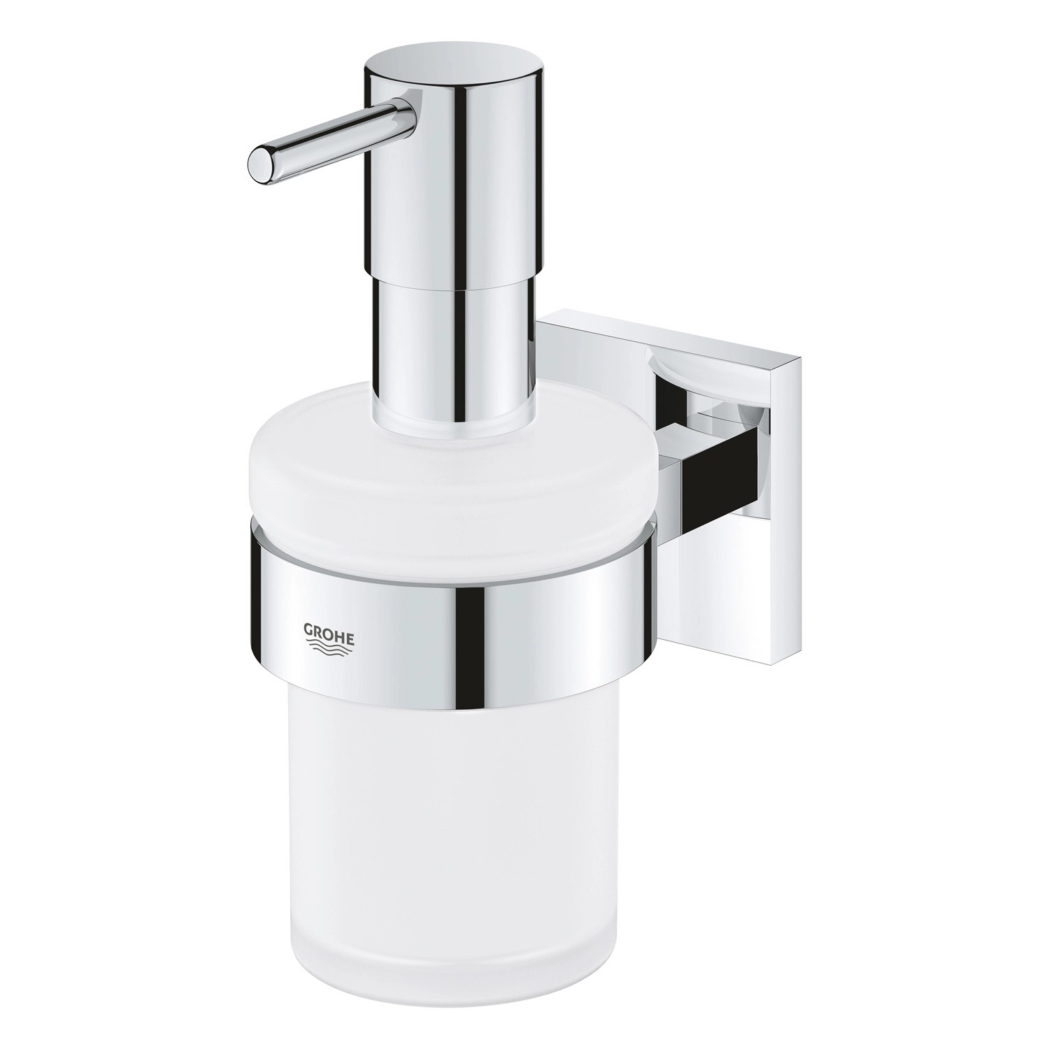 Grohe QuickFix Seifenspender Start Cube mit Halter, Chrom, Glas/Metall, 160ml Füllmenge.