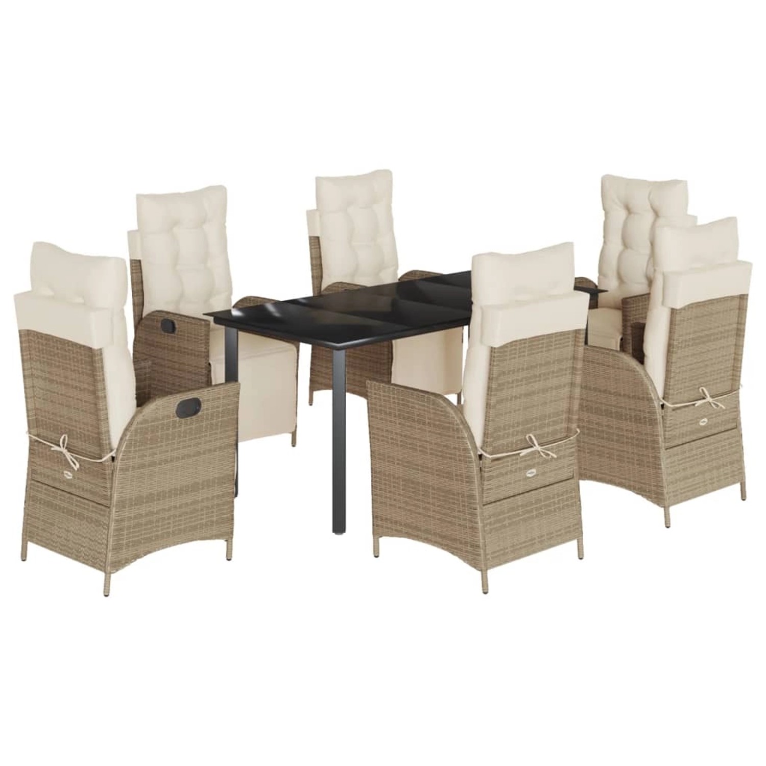 vidaXL 7-Tlg Garten-Essgruppe mit Kissen Beige Poly Rattan 3213445 günstig online kaufen