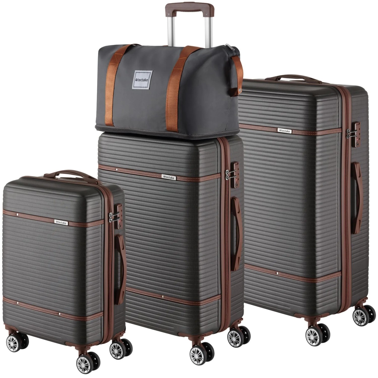 Tectake Reisekofferset Madison 13 Teilig  Hartschalen Aus Robustem Abs Kunststoff Tsa Sicherheitszahlenschloss  30 x 49 x 76 cm Anthrazit