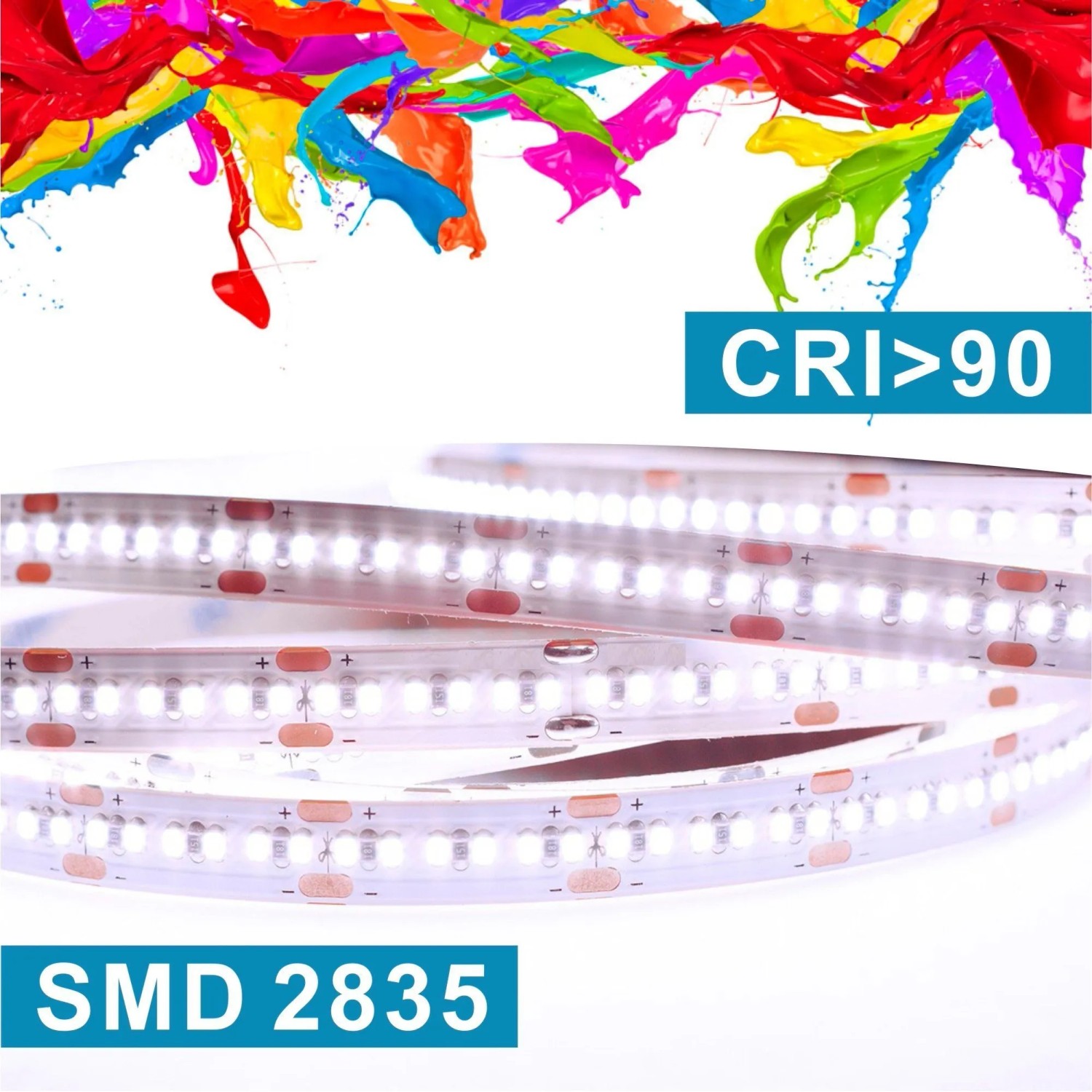 Detailaufnahme LED-Streifen für Aquabatos Badspiegel, SMD 2835, CRI > 90.