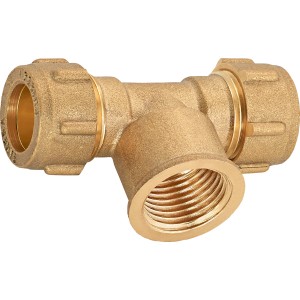 Messing Klemm-T-Stück 15 mm x 18,6 mm für Kupferrohr-Installation.