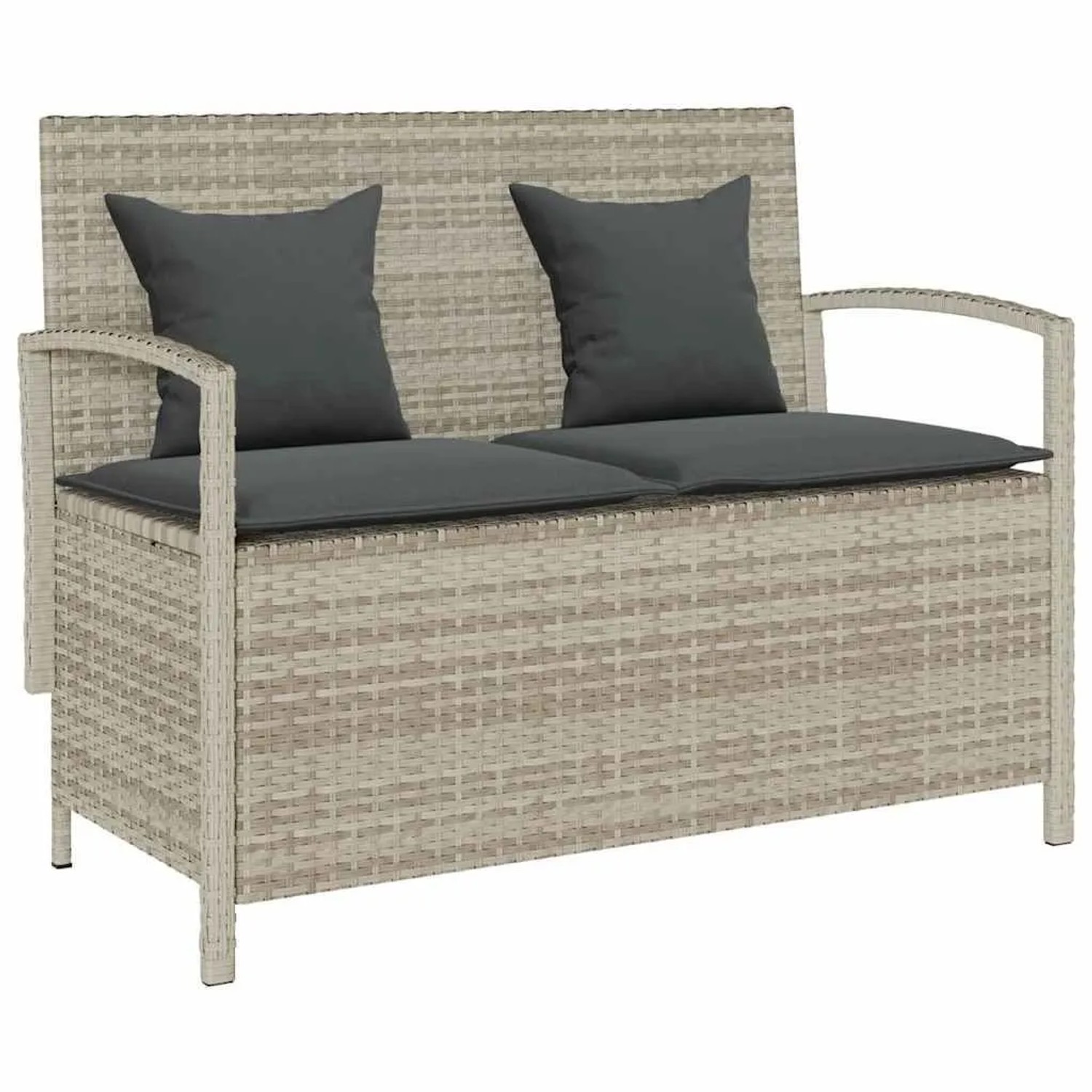 Furnicato Gartenbank Mit Stauraum Und Kissen Hellgrau Poly Rattan