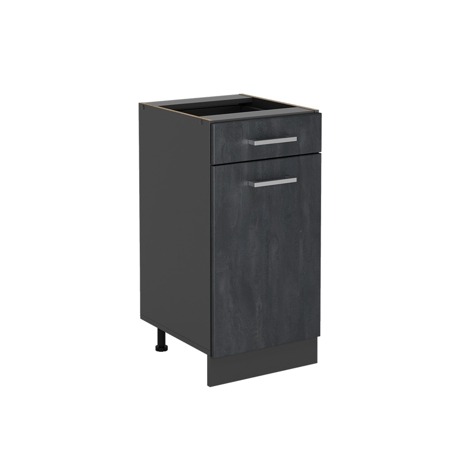 Vicco Küchenunterschrank R-Line Schwarz Beton 40 cm ohne Arbeitsplatte mit Anthrazit Korpus