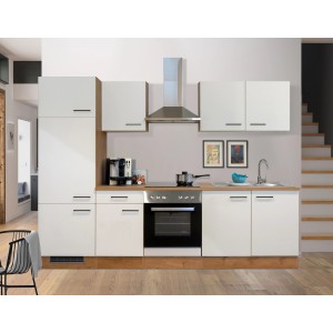 Flex-Well Küchenzeile Vintea 270 cm in Magnolia/Lancelot Oak mit E-Geräten.