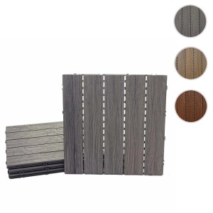 MCW WPC Bodenfliesen in Antik-Braun mit 3D-Holzstruktur für Balkon und Terrasse.