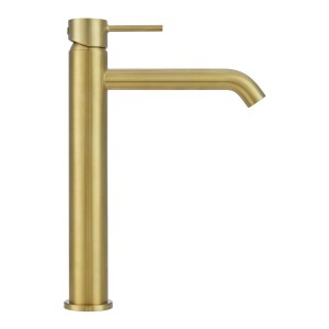 Goldene baliv Waschtischarmatur WT-631 mit hohem Auslauf für Aufsatzwaschbecken.
