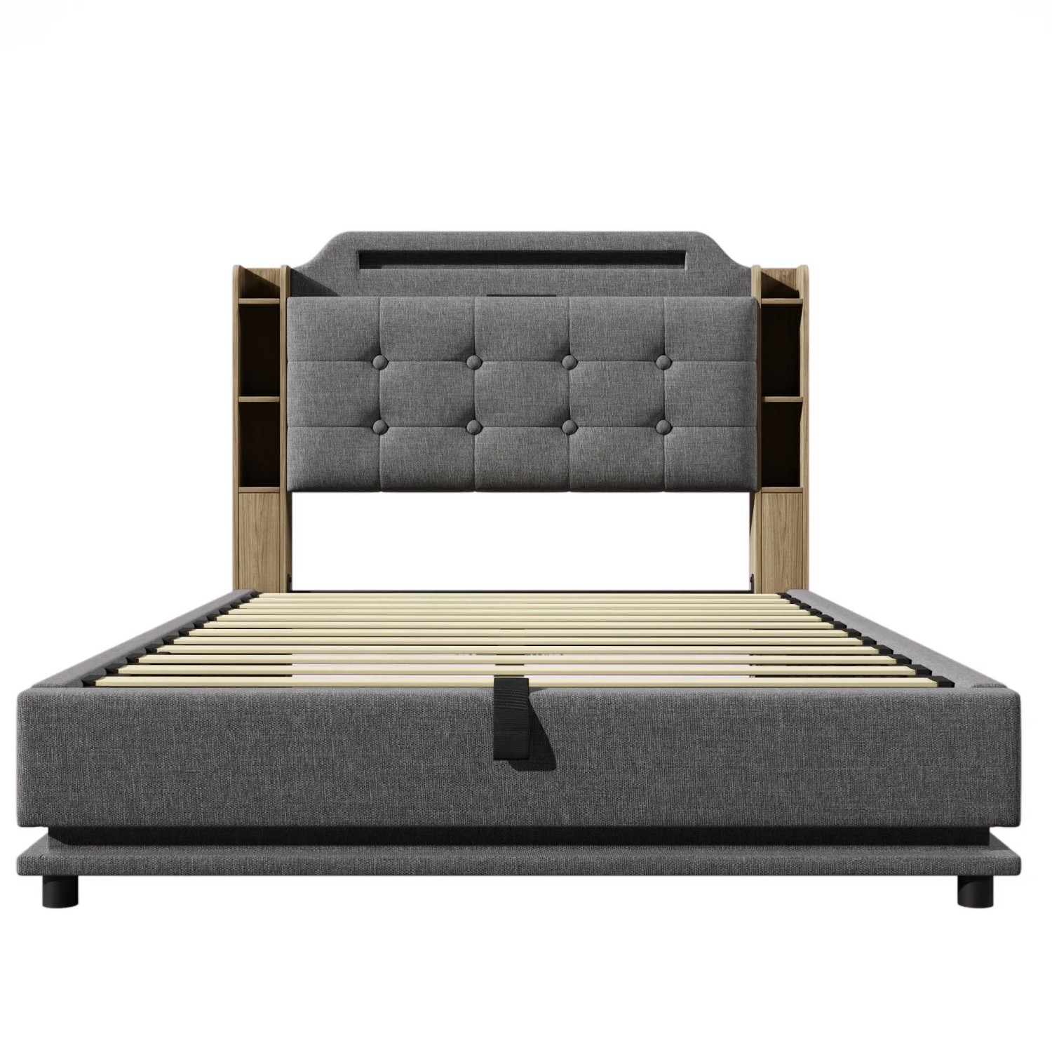 okwish Polsterbett 140x200cm mit LED Stauraum USB Schlafzimmer Grau ohne Matratze