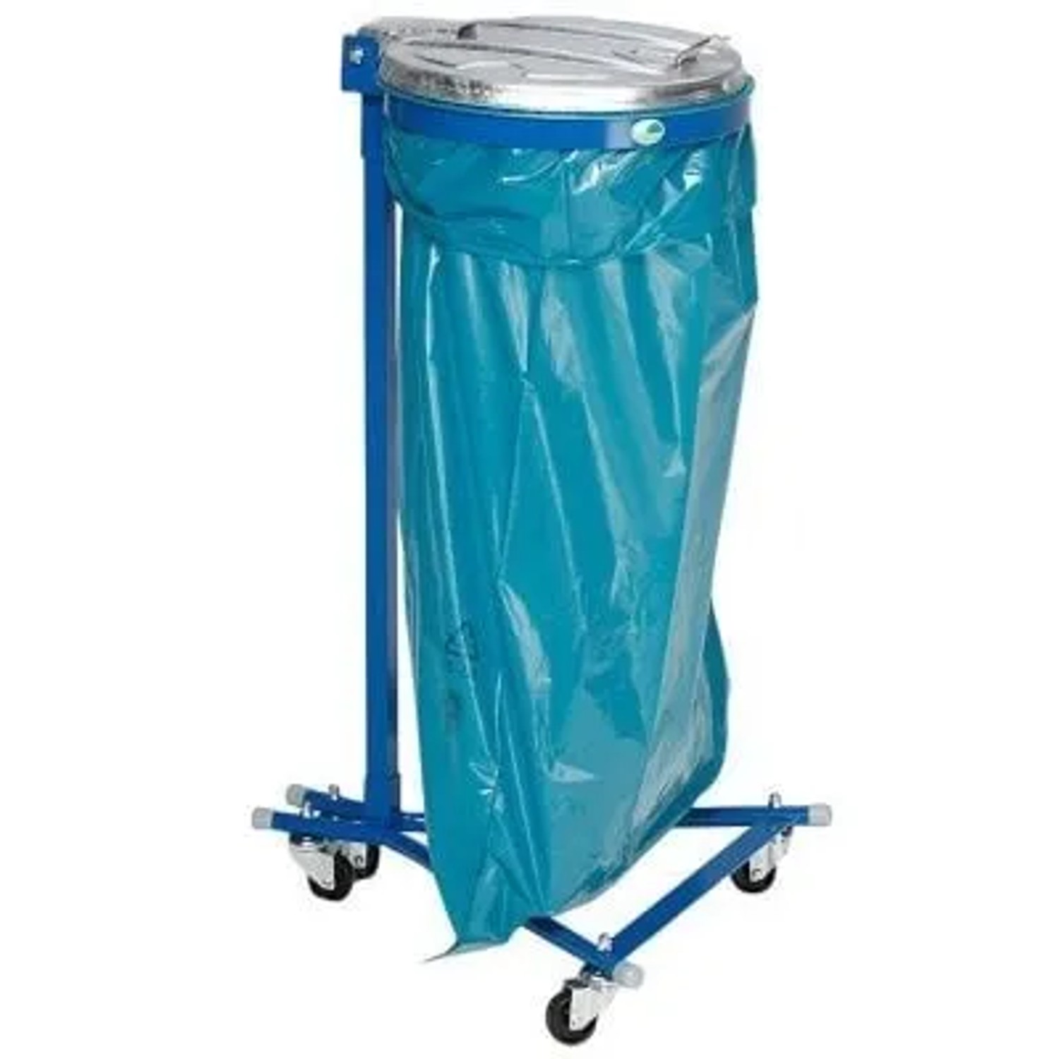 PROREGAL Robuster Einzel Abfallsammler Mit Metall Deckel Mit 4 Rollen 35 cm Einwurföffnung HxBxT 100 x 49 x 52 cm Stahl Blau Verzinkt