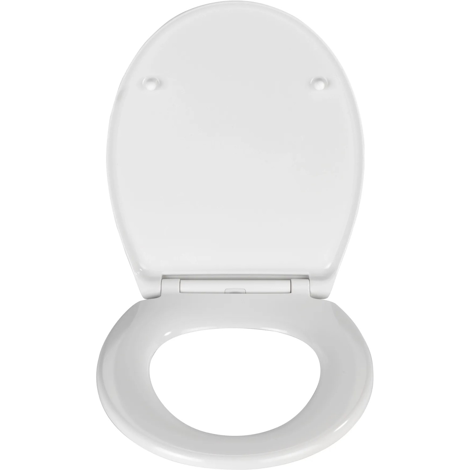 Weißer Wenko WC-Sitz Samos Premium mit Absenkautomatik, geöffnet.