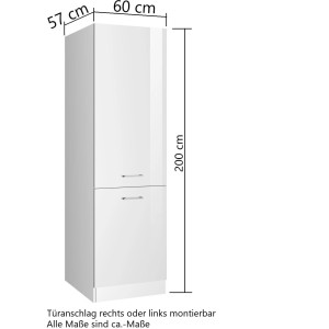 Weißer Held Möbel Kühl-Gefrierschrankumbau Mailand, 60 cm breit, Hochglanz Front.