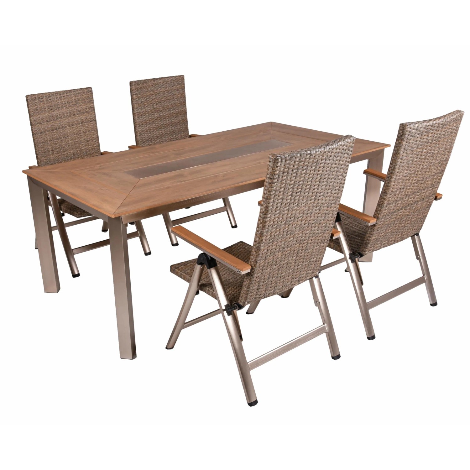 DELUKE Garten-Sitzgruppe ALWIN 5-tlg. Kunststoff Braun Gartenmöbel-Set Gartengarnitur Garten-Essgruppe Hochlehnerstühle ...