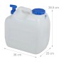 Weißer Relaxdays Wasserkanister 23 L aus HDPE mit blauem Hahn und Schraubdeckel für Camping & Outdoor.