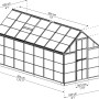 Technische Zeichnung: Palram Canopia Gewächshaus Grün 7,9 m² mit Maßangaben.