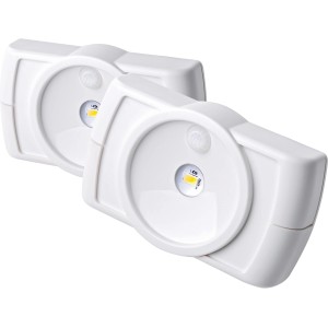 Zwei weiße Mr. Beams LED-Wandleuchten MB850 mit Bewegungsmelder.