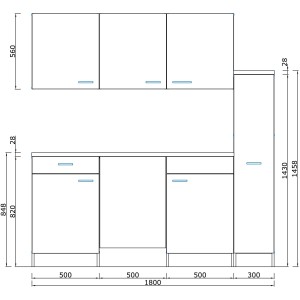 Respekta Küchenzeile KB180EYGMI, 180 cm, Grau-Eiche York Nachbildung, mit Elektrogeräten.