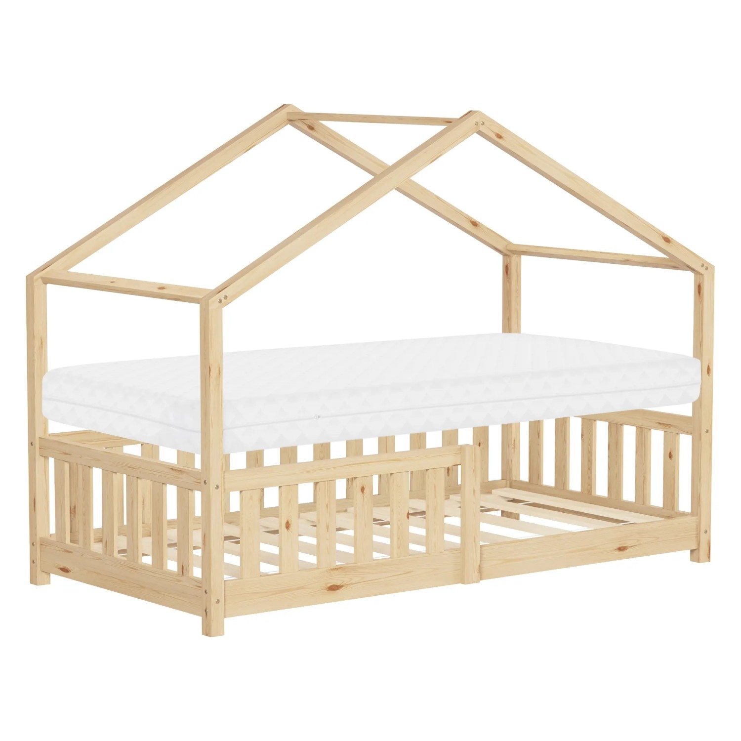 ML-Design Hausbett mit Matratze 80x160 cm Natur aus Kiefernholz