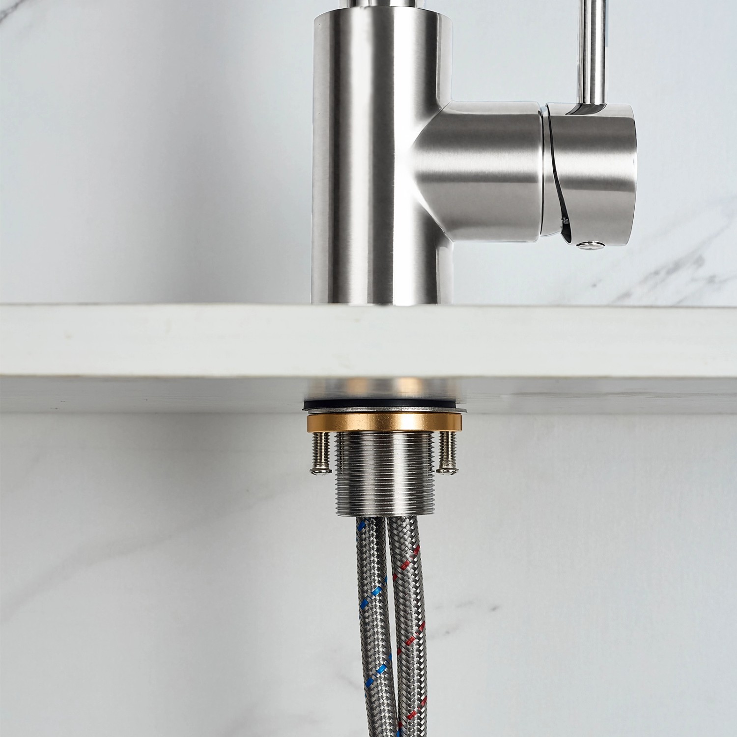 AICA Hochdruck Wasserhahn 43x21x12cm Silber Küche Abnehmbarer Mischbatterie und Drehbarer 360° Spiralfeder Bad Küchenarmatur_8