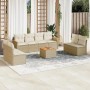 Beige 9-tlg. vidaXL Garten-Sofagarnitur aus Rattan mit Kissen für Terrasse und Garten.