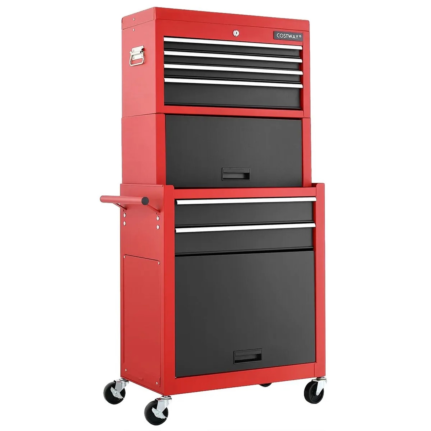 Costway Werkstattwagen 2 In 1 mit Koffer & 9 Fächern Rot