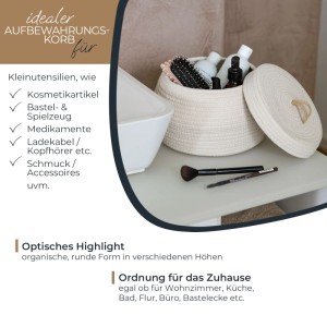 HMF 39031-MH-30 Aufbewahrungskorb Badezimmer Rund Korb Deckel Baumwolle Hoch 25 x 19 cm Creme