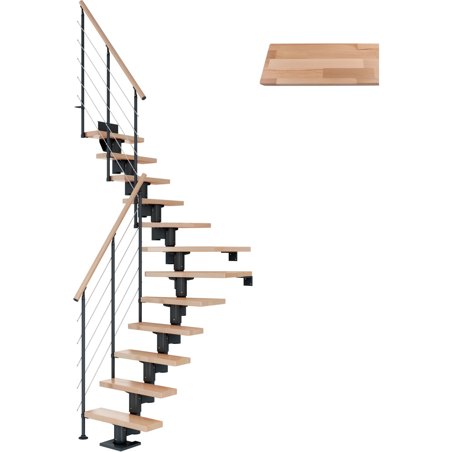 Dolle Mittelholmtreppe Dublin Buche Anthrazit GH bis 292 cm 1/4 Gewendelt 75 cm